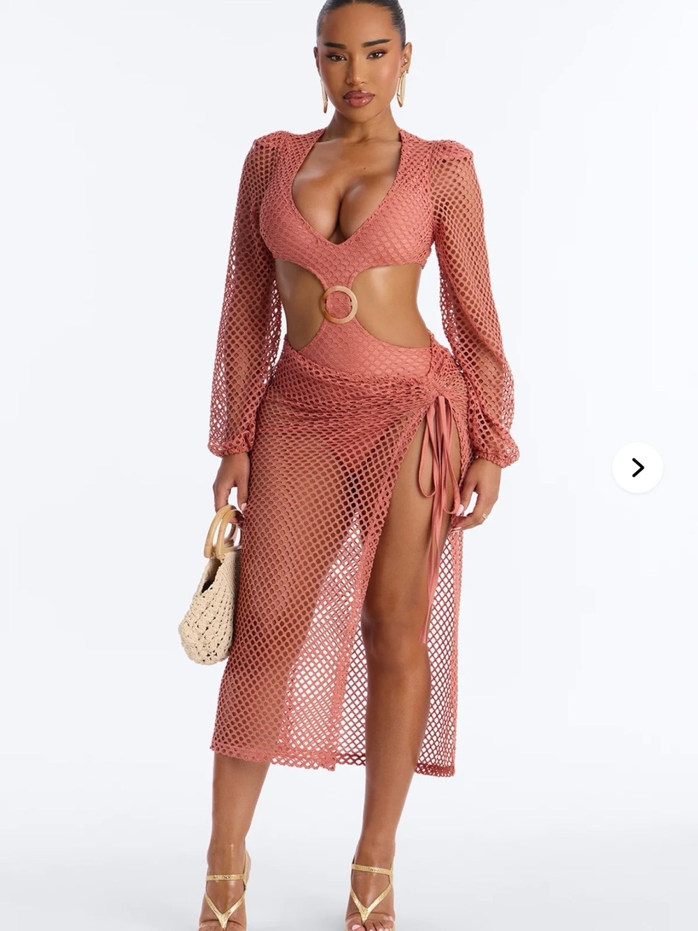 Fashion Nova Terracotta Mesh Cutout Swim Cover-Up